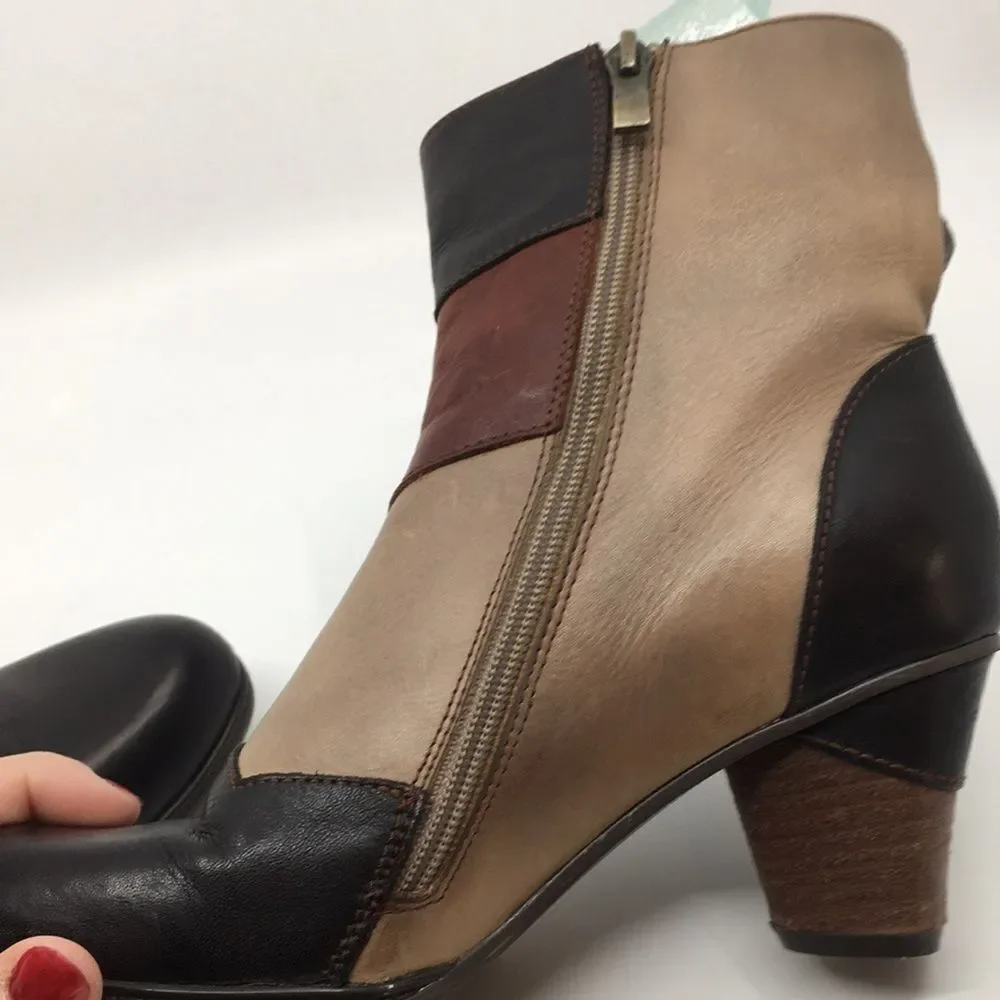 L'Artiste By Spring Step Mia Booties Boots Patchwork Corset Zip Size 36 US 5.5-6